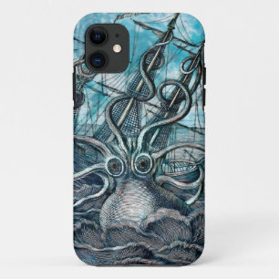 Giant Octopus Blue Sea Monster Sailboat iPhone 11 Case