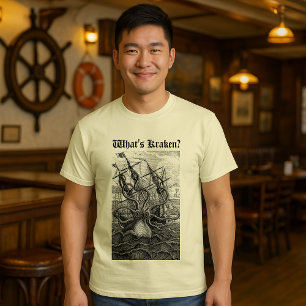 Giant Octopus Kraken & Ship Vintage Etching T-Shirt