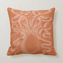Giant Octopus, Mandarin Orange/White Throw Pillow