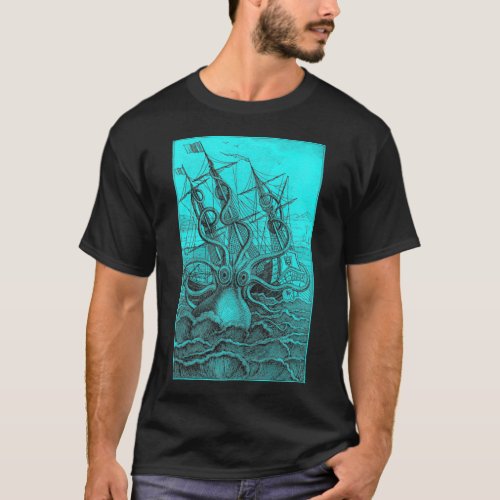 Giant Octopus Pirate Ship Vintage Kraken Sailing S T_Shirt