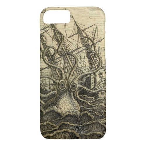 Giant Octopus Vintage 1801 Etching iPhone 87 Case