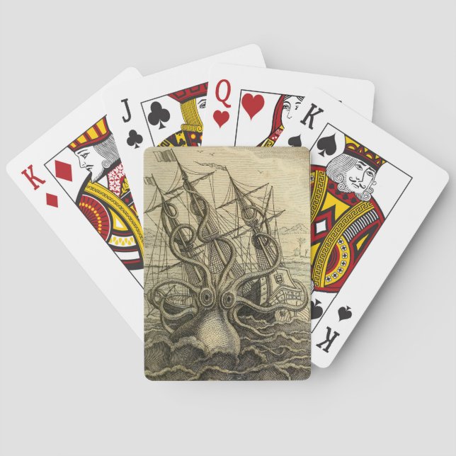 Giant Octopus Vintage 1801 Etching Poker Cards (Back)