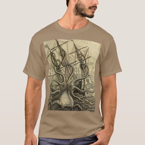 Giant Octopus Vintage 1801 Etching T_Shirt