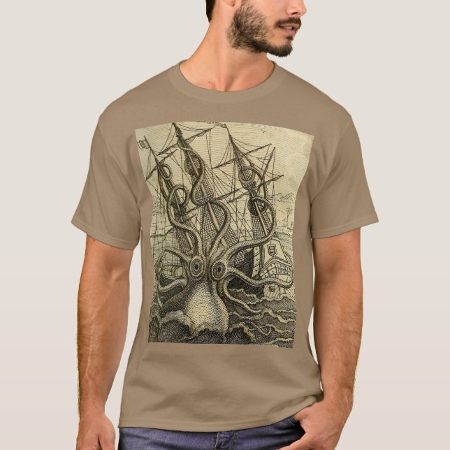 Giant Octopus Vintage 1801 Etching T-Shirt (Front)