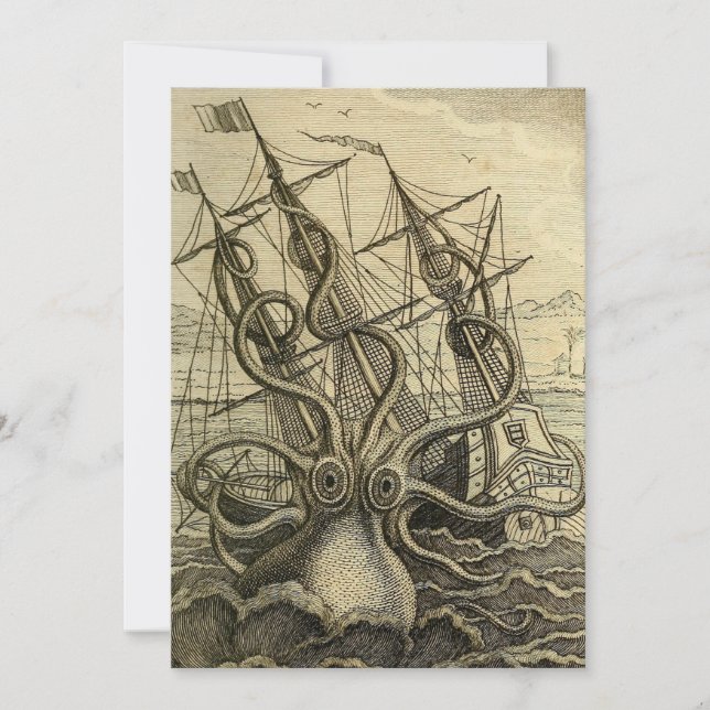 Giant Octopus Vintage 1801 Etching Thank You Card (Front)