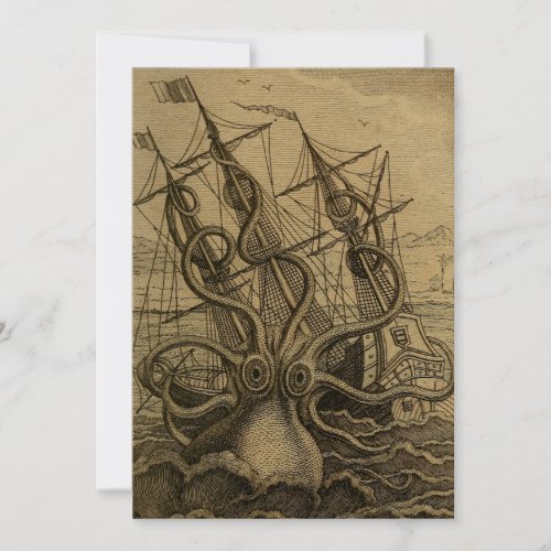 Giant Octopus Vintage 1801 Etching Thank You Card