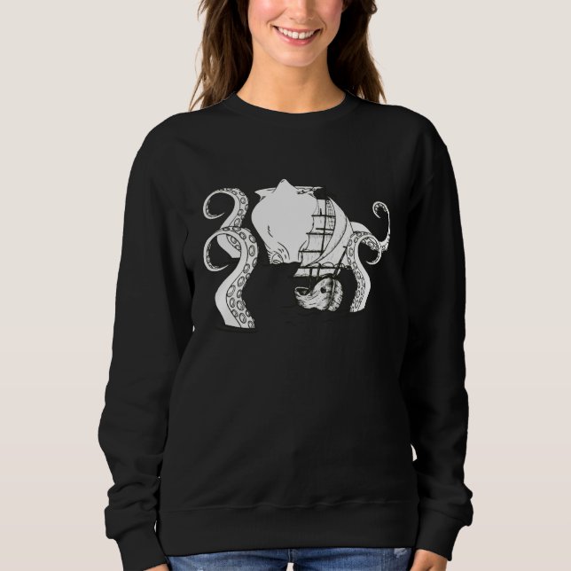 Giant Octopus Vintage Kraken Sailing Squid Sweatshirt (Front)