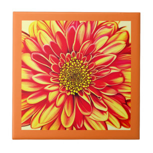 Giant Orange and Golden Yellow Aster Flower Ceramic Tile