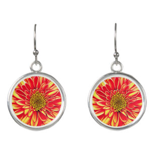 Giant Orange and Golden Yellow Aster Flower  Earrings