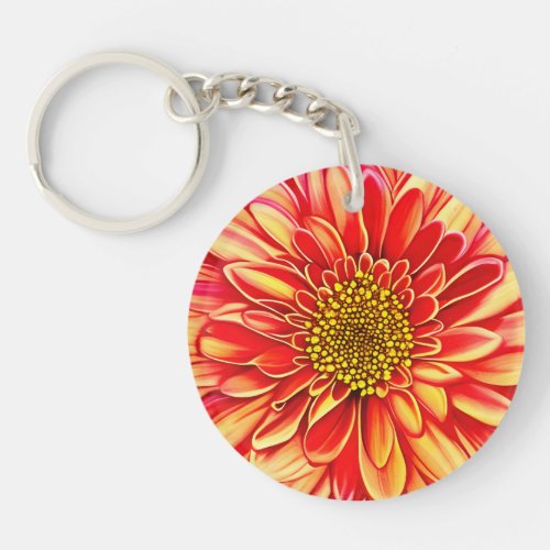 Giant Orange and Golden Yellow Aster Flower  Keychain