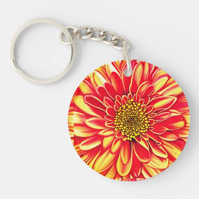 Giant Orange and Golden Yellow Aster Flower  Keychain (Front)