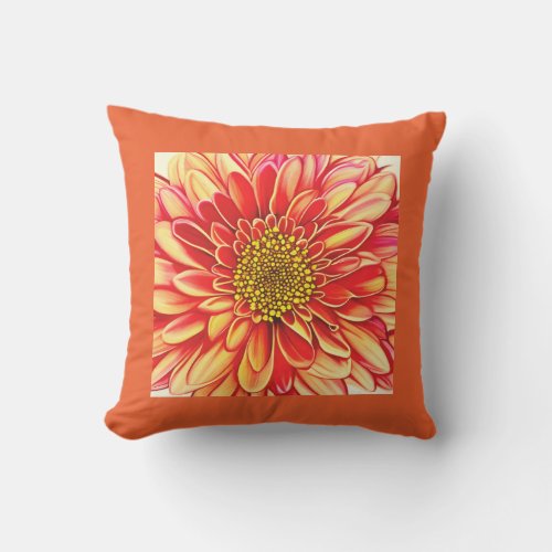 Giant Orange and Golden Yellow Aster Flower Outdoor Pillow