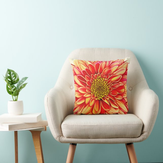 Giant Orange and Golden Yellow Aster Flower Throw Pillow (Chair)