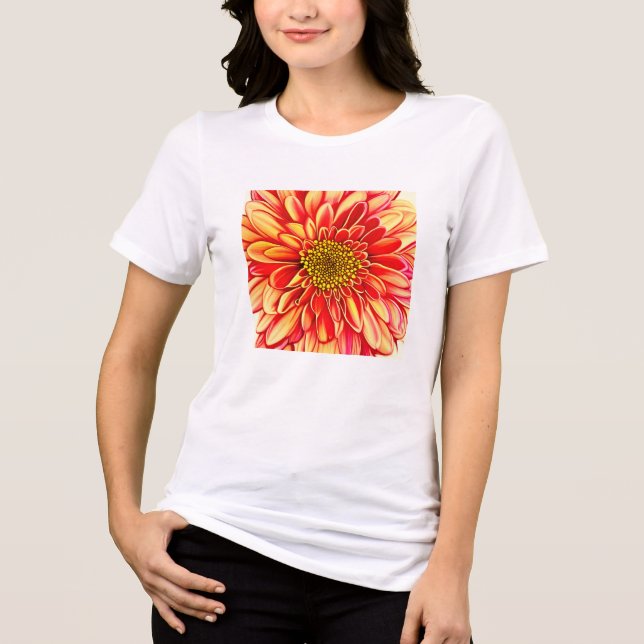Giant Orange and Golden Yellow Aster Flower  Tri-Blend Shirt (Front)