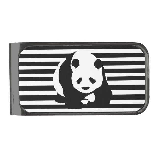 Giant Panda and Stripes Gunmetal Finish Money Clip (Front)