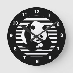 Giant Panda and Stripes Round Clock