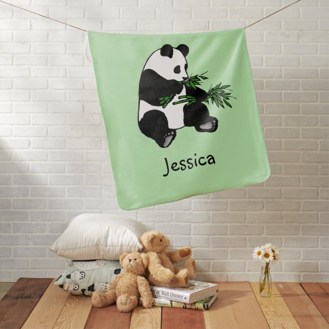 Giant Panda Baby Name Green Baby Blanket (In Situ)