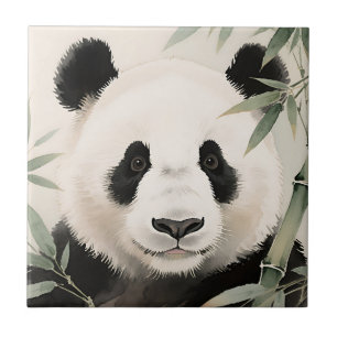 Giant Panda Bamboo Portrait Ceramic Tile