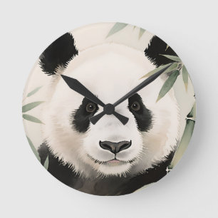 Giant Panda Bamboo Portrait Round Clock