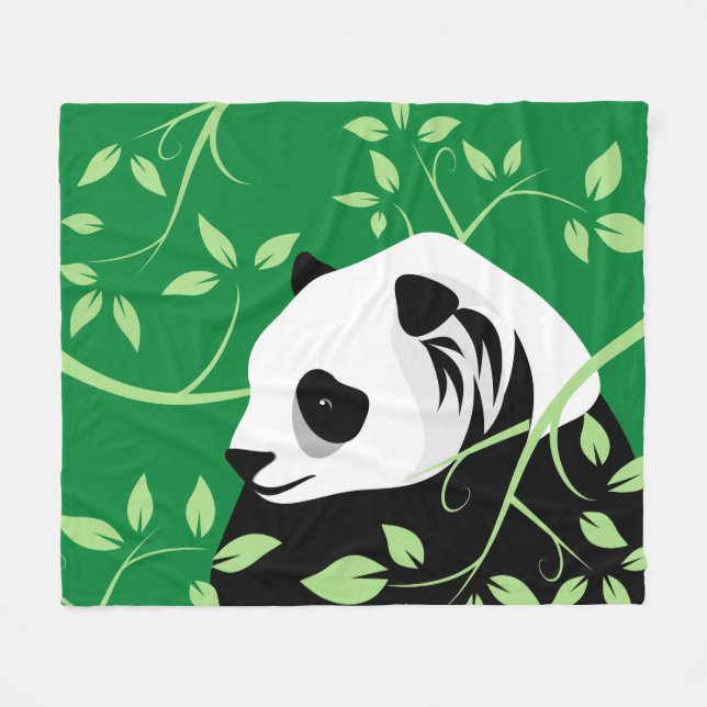 Giant Panda Bear Among Leaves Fleece Blanket (Front (Horizontal))