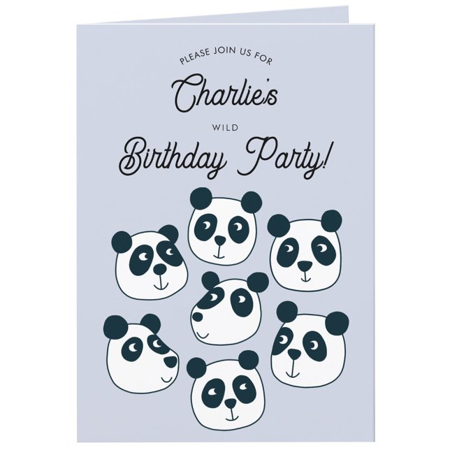 Giant Panda Bear Birthday Party Invitation (Cute panda bear themed personalized kids birthday party invitation)