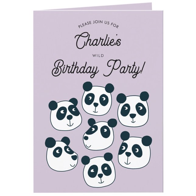 Giant Panda Bear Birthday Party Invitation (Cute panda bear themed personalized kids birthday party invitation)