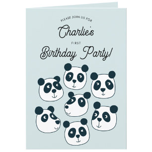 Giant Panda Bear First 1st Birthday Party Invite