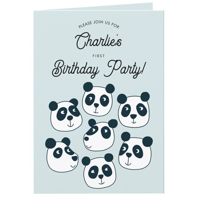 Giant Panda Bear First 1st Birthday Party Invite (Cute panda bear animal themed personalized first birthday party invitation)