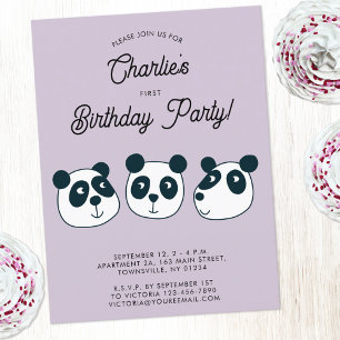 Giant Panda Bear First Birthday Party Invitation Postcard