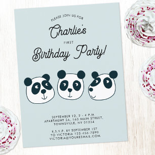 Giant Panda Bear First Birthday Party Invitation Postcard