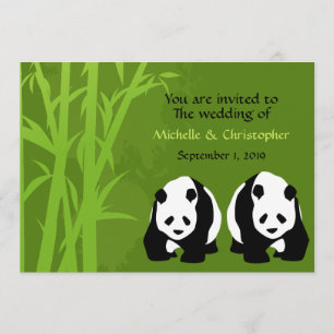 Giant Panda Bears and Green Bamboo Forest Wedding Invitation