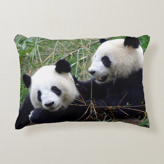 Giant Panda Bears Eating Bamboo & Playing (funny) Accent Pillow (Front)