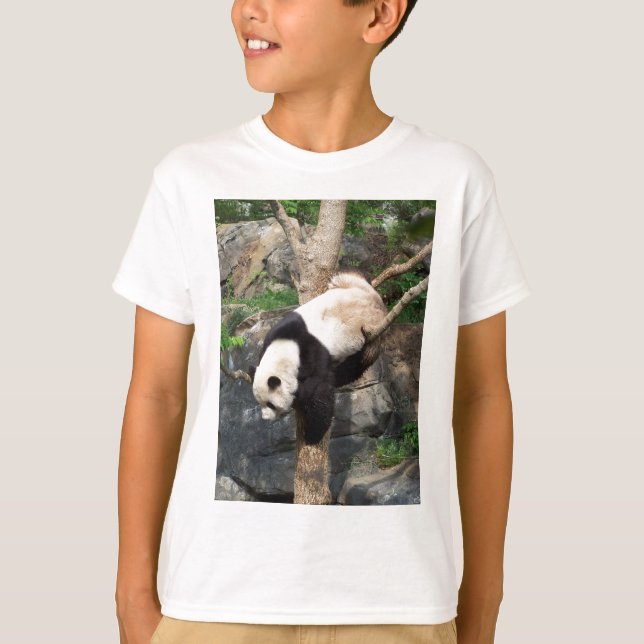 Giant Panda Climbing Down Tree T-Shirt (Front)