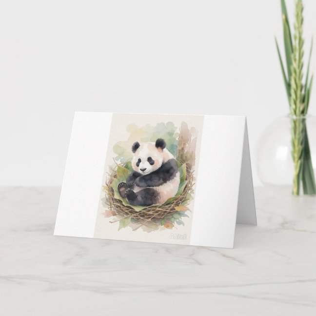 Giant Panda Curled In The Leaf Nest Hollow Greetin Card