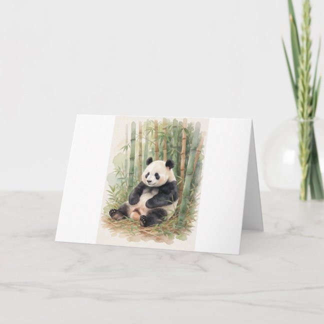 Giant Panda Dozing In The Wild Bamboo Thicket Gree Card