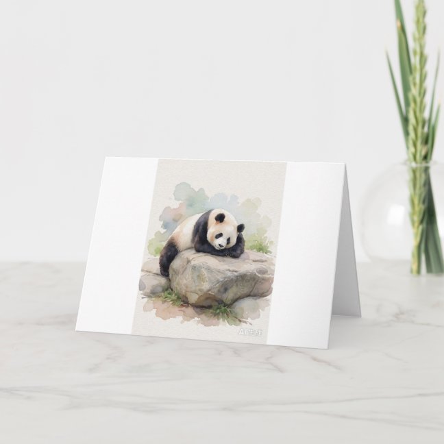 Giant Panda Dozing On The Giant Boulder Greeting C Card
