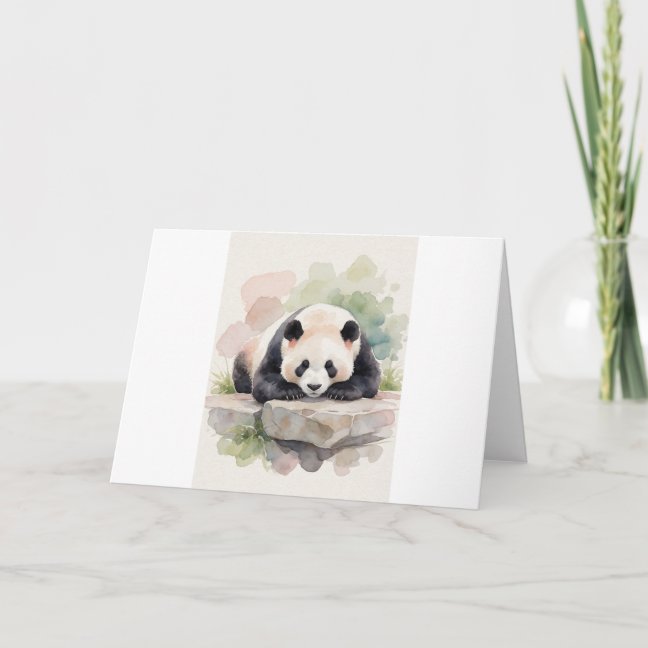 Giant Panda Dozing On The Rock Ledge Greeting Card