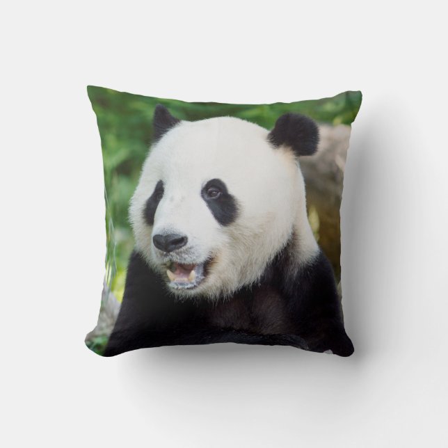 Giant Panda Eating Bamboo Throw Pillow (Front)