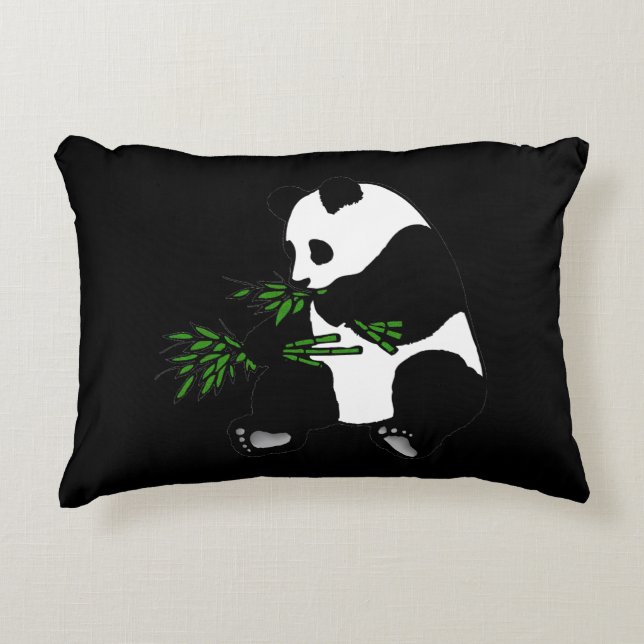 Giant Panda Eats Bamboo Black Accent Pillow (Front)