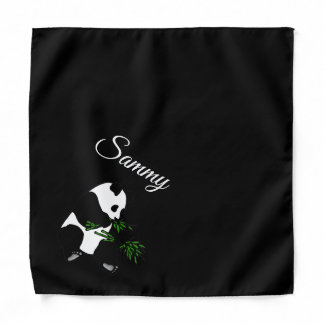 Giant Panda Eats Bamboo Black Bandana