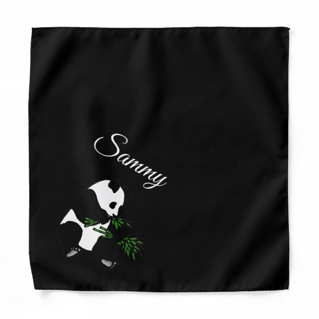 Giant Panda Eats Bamboo Black Bandana (Front)