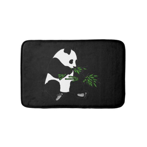 Giant Panda Eats Bamboo Black Bath Mat