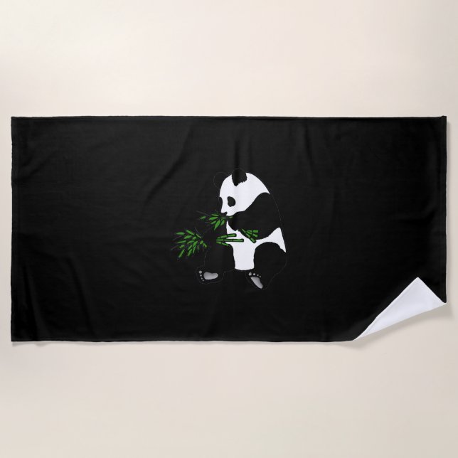 Giant Panda Eats Bamboo Black Beach Towel (Front)