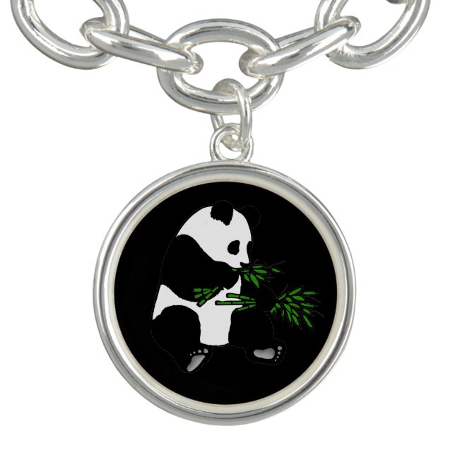 Giant Panda Eats Bamboo Black Bracelet (Design)
