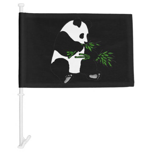 Giant Panda Eats Bamboo Black Car Flag