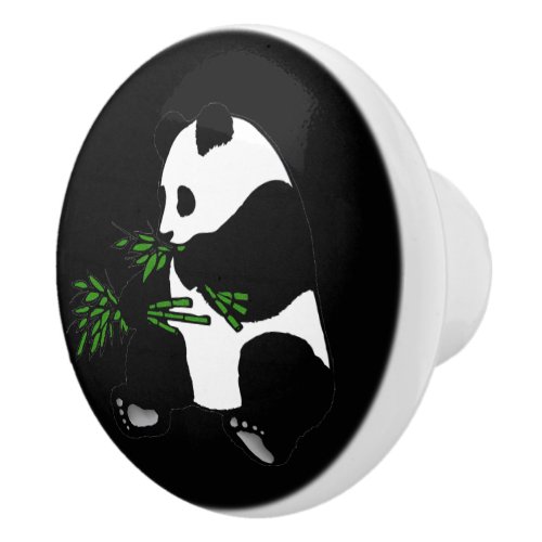 Giant Panda Eats Bamboo Black Ceramic Knob