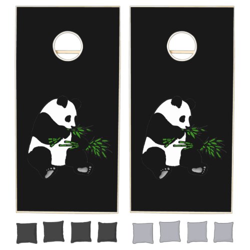 Giant Panda Eats Bamboo Black Cornhole Set