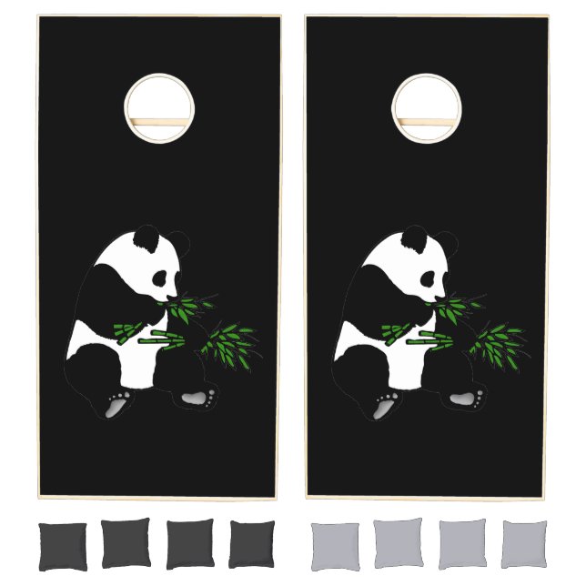 Giant Panda Eats Bamboo Black Cornhole Set (Set)