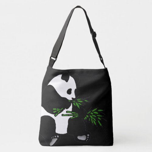 Giant Panda Eats Bamboo Black Crossbody Bag