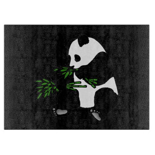 Giant Panda Eats Bamboo Black Cutting Board